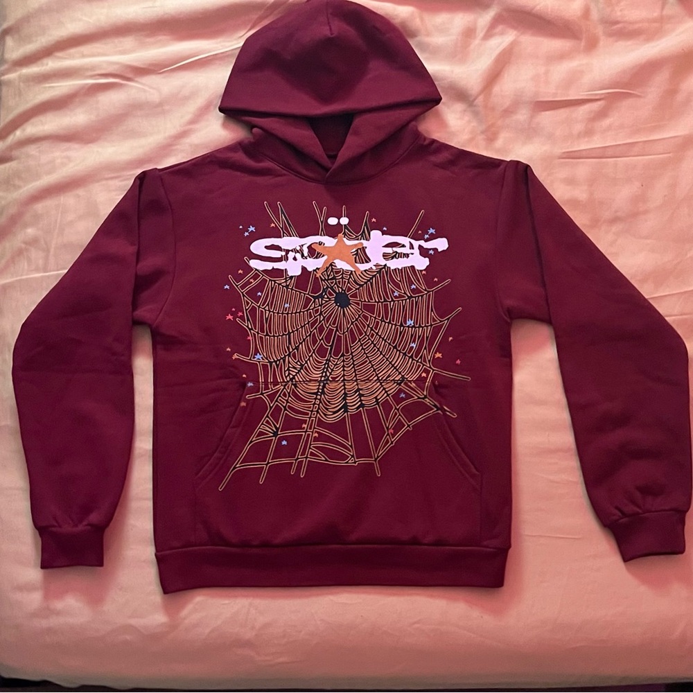 Discover the New Sp5der Worldwide Logo Hoodie: Size Small Maroon Edition -